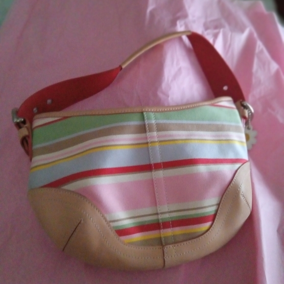 Coach The Hamptons stripe cloth with leather edges bag - Picture 1 of 8